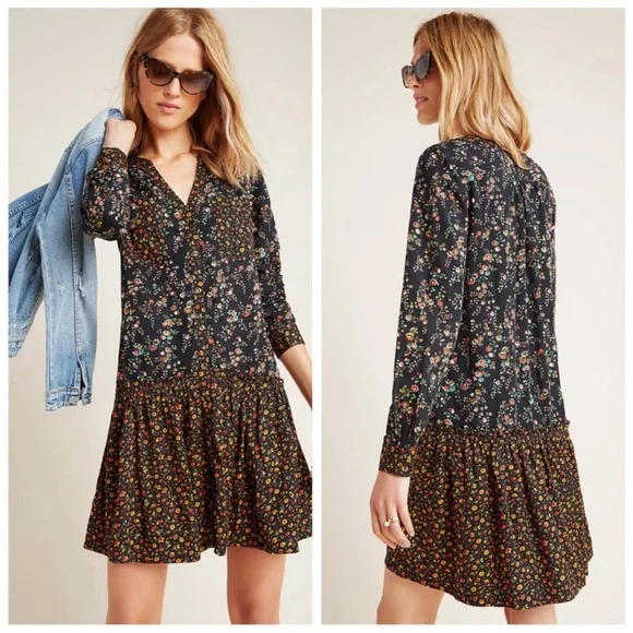 Maeve by Anthropologie Marlie Floral Button Front Tunic Dress - Picture 1 of 5